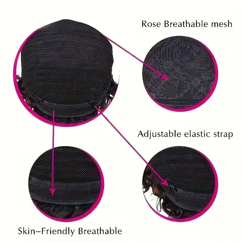 Perruque Pixie Cut Deep Ocean Wave Cheveux Humains Vierges Bonnet Rose Glueless 150% 6 Pouces – CLEVI Paris