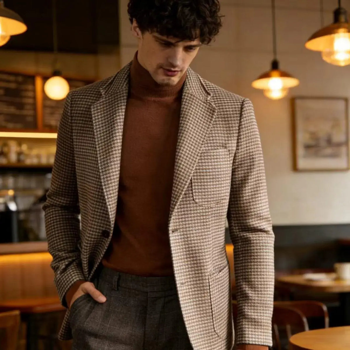 Blazer homme pied-de-poule en laine mélangée – CLEVI Paris