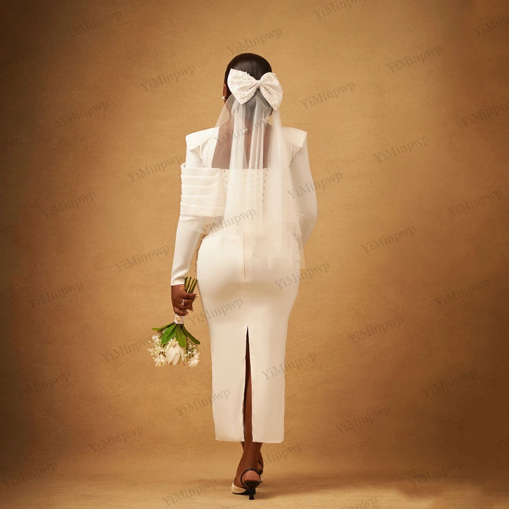 Robe de mariée civile manches longues perlée – CLEVI Paris