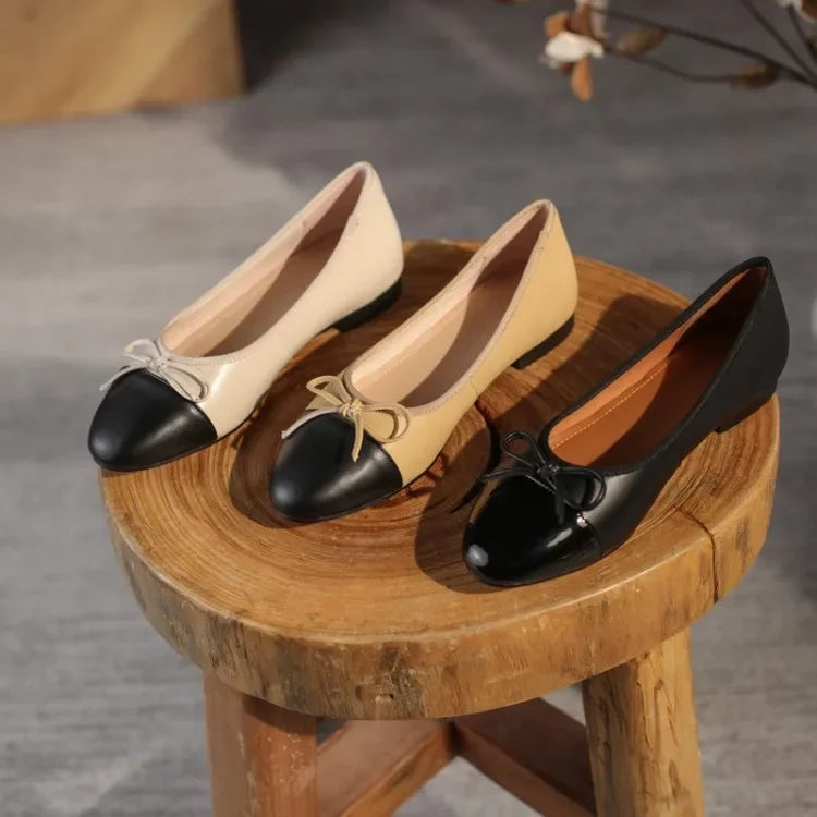 Ballerines femme en cuir à nœud et bout rond – CLEVI Paris