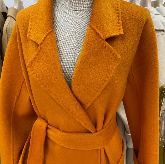 Manteau long femme en laine ceinturé – CLEVI Paris