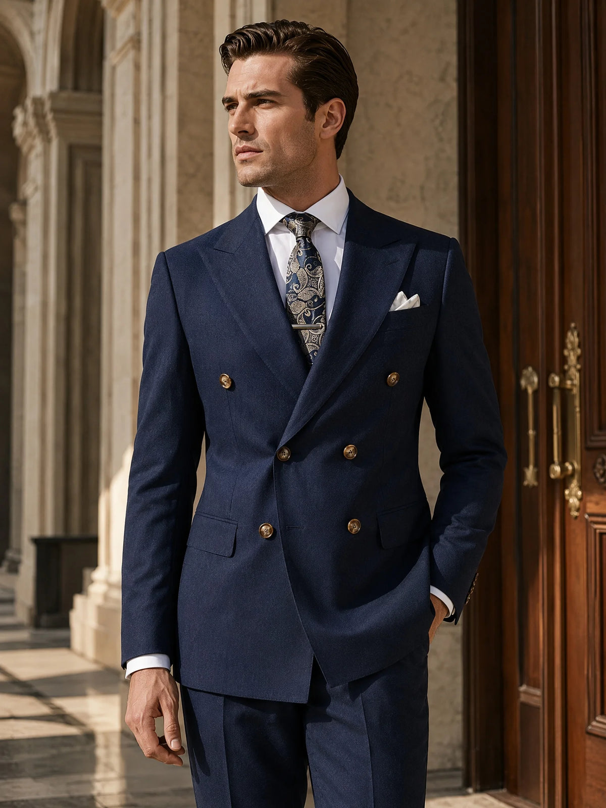 Costume Homme 2 Pièces Luxe Bleu Marine Double Boutonnage Slim Fit Mariage Bureau 4 Saisons XS-4XL – CLEVI Paris
