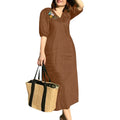 Robe Femme Col V Broderie Florale Manches Mi-Longues Mi-Mollet Bohème – CLEVI Paris