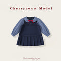 Robe fille bleu foncé à col Claudine – CLEVI Paris