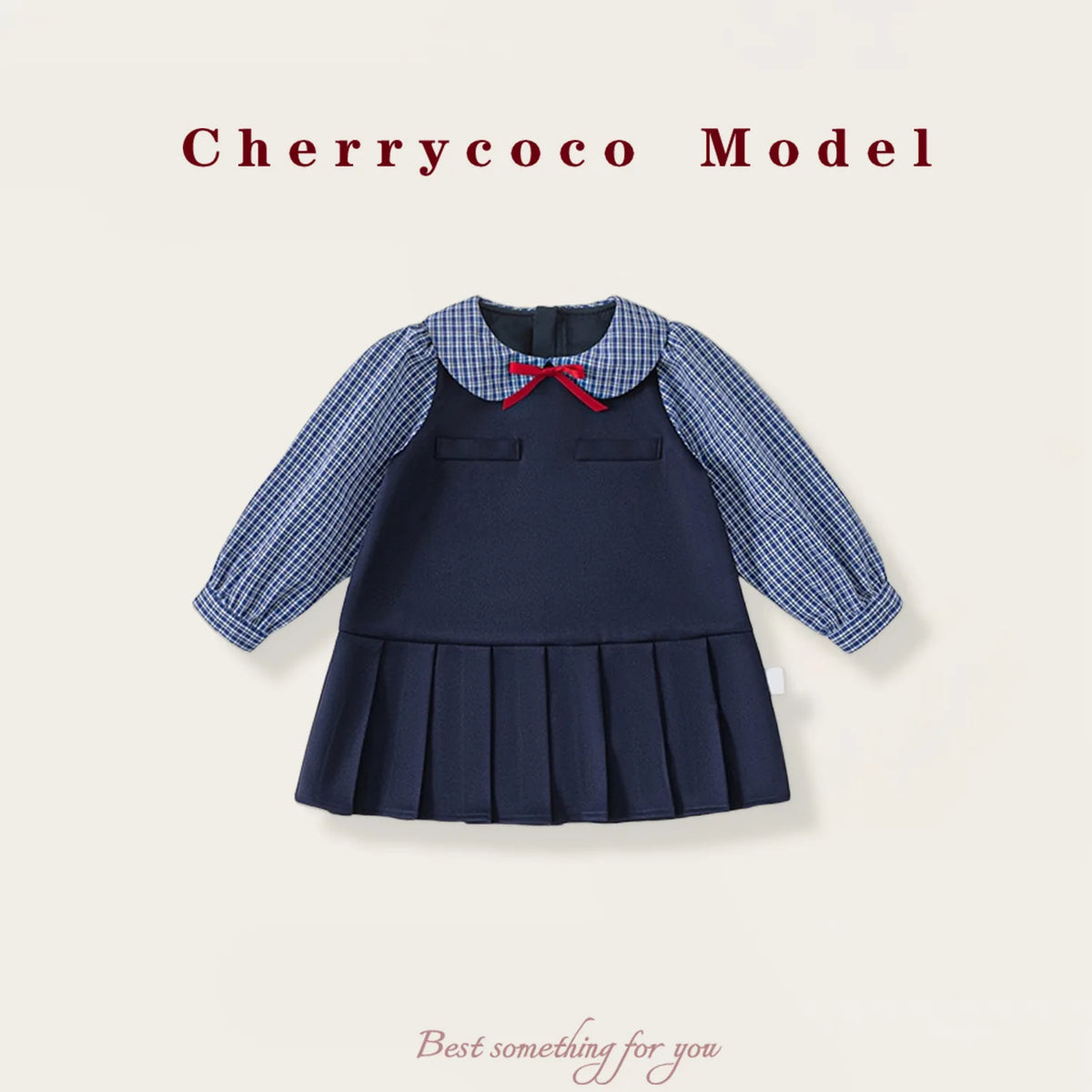 Robe fille bleu foncé à col Claudine – CLEVI Paris