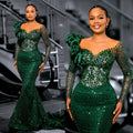 Robe de soirée sirène en dentelle, manches longues – CLEVI Paris
