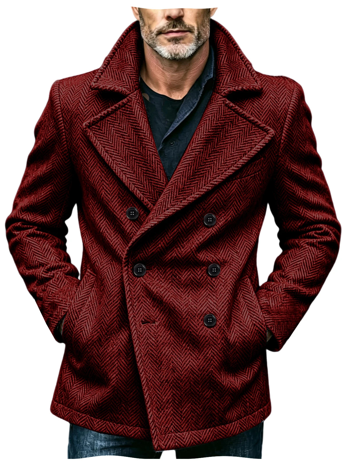 Manteau homme court à chevrons en laine mélangée – CLEVI Paris