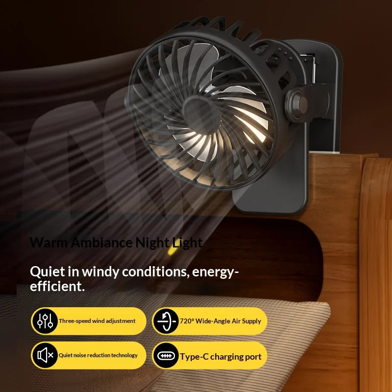 Ventilateur à pince rotatif rechargeable USB – CLEVI Paris