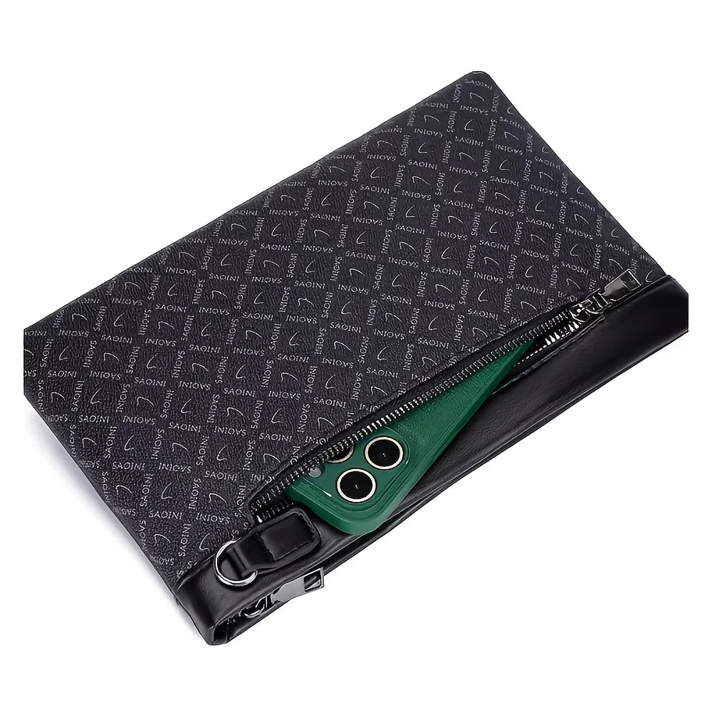 Pochette homme noire en croûte de cuir – CLEVI Paris