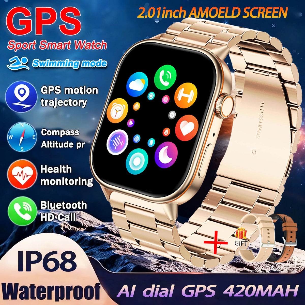Montre GPS QX17 AMOLED 2,01″ sport – CLEVI Paris