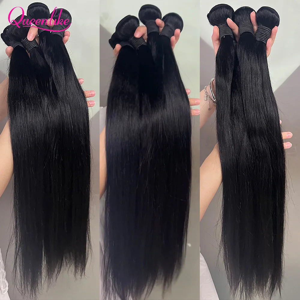Extensions Cheveux Humains Lisses Remy Hair 100% Naturel Noir Mèches Brésiliennes 10"-32" – CLEVI Paris