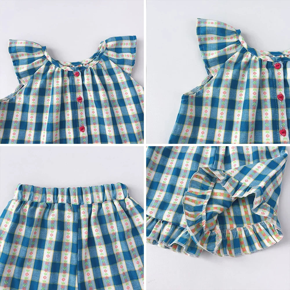 Ensemble fille haut et short à carreaux – CLEVI Paris