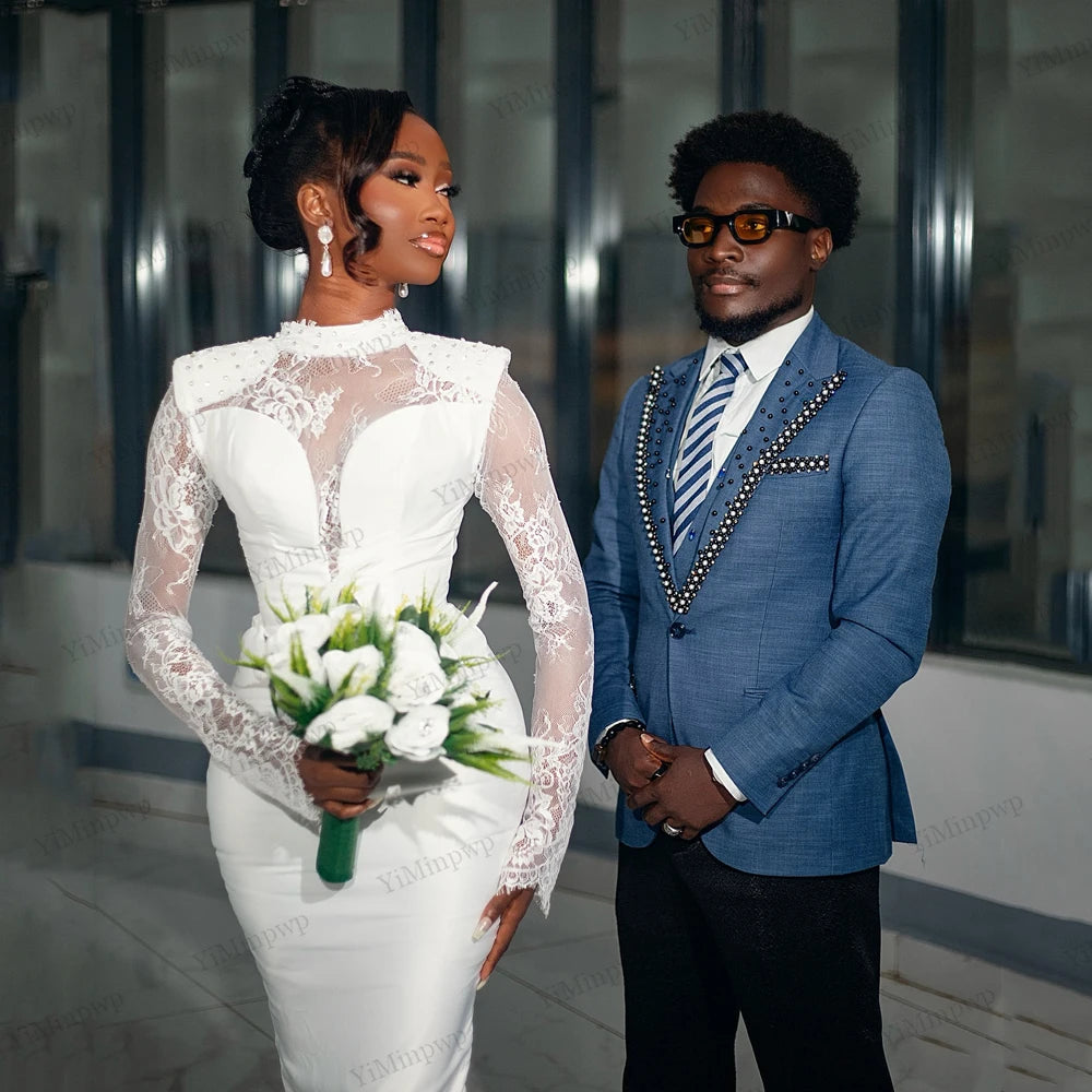 Robe de mariée satin dentelle perlée – CLEVI Paris