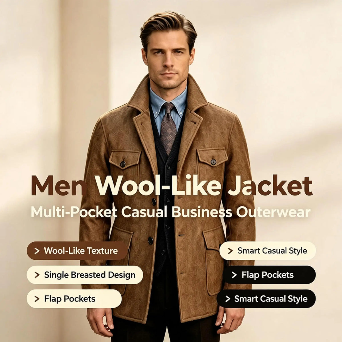 Veste homme en laine mélangée, 4 poches – CLEVI Paris