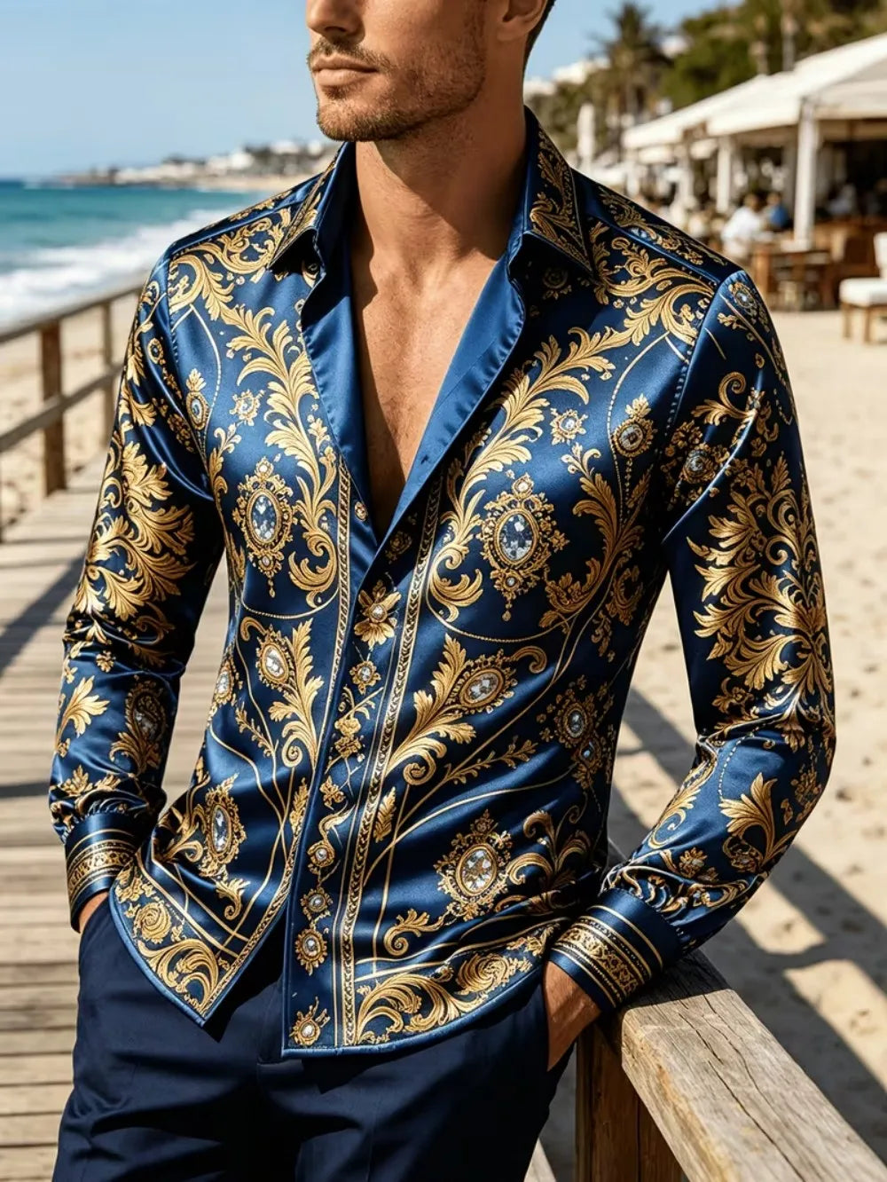 Chemise homme satinée imprimée – CLEVI Paris