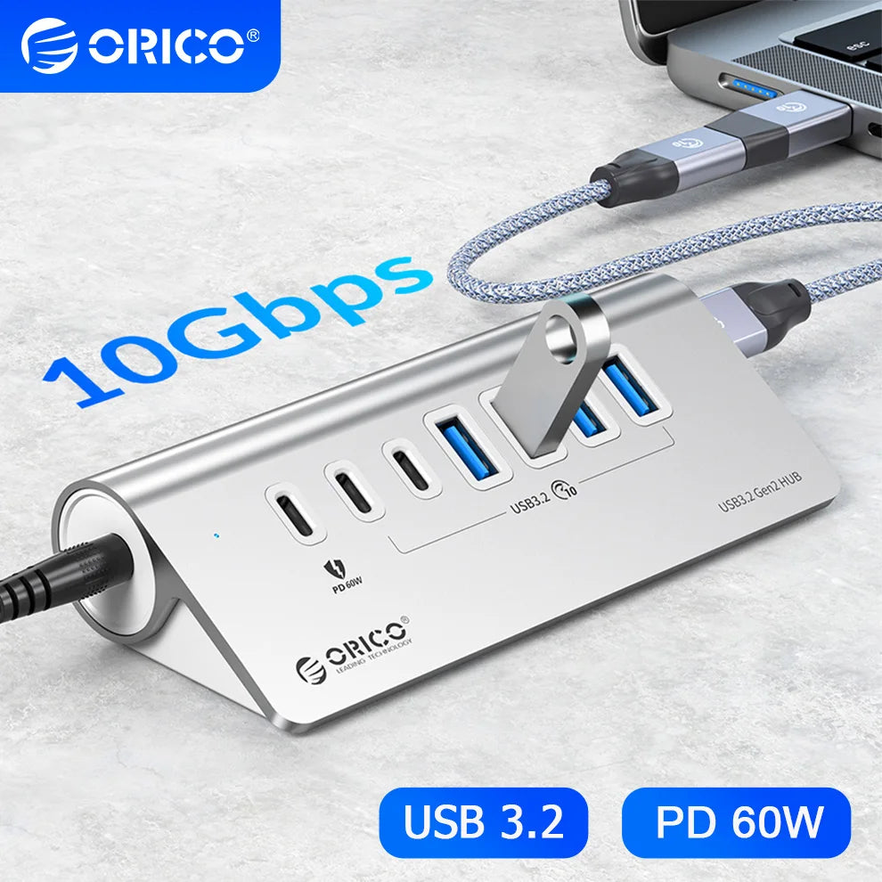 Docking Station ORICO USB-C 10Gbps 4 7 Ports PD60W Aluminium PC Mac – CLEVI Paris