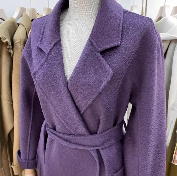 Manteau long femme en laine ceinturé – CLEVI Paris