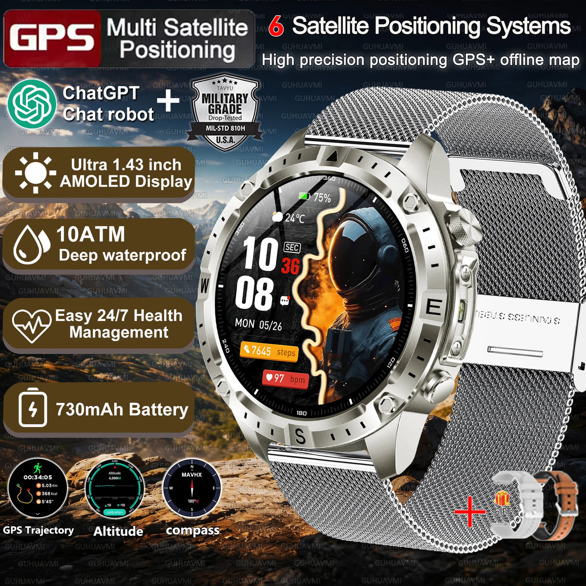 Montre GPS AMOLED avec cartes hors ligne – CLEVI Paris