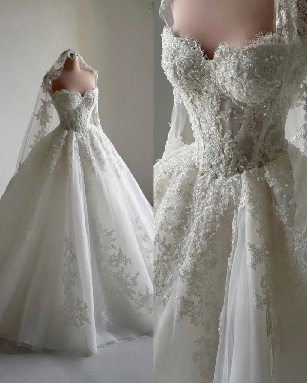 Robe de mariée ligne A en tulle épaules dénudées – CLEVI Paris
