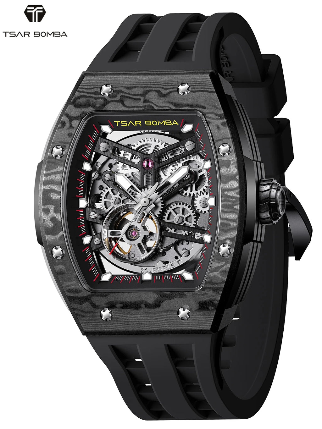 Montre Homme Automatique Squelette Tonneau Fibre de Carbone Tsar Bomba TB8228CF – CLEVI Paris