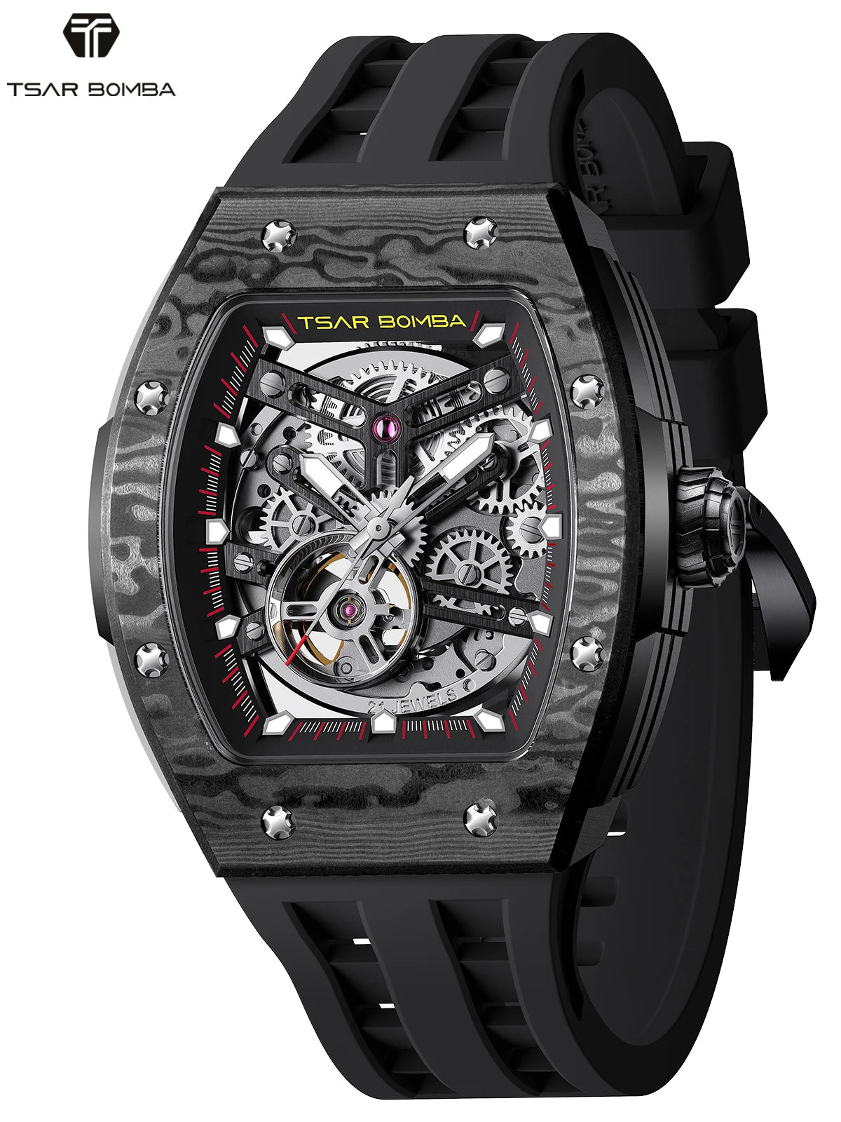 Montre Homme Automatique Squelette Tonneau Fibre de Carbone Tsar Bomba TB8228CF – CLEVI Paris