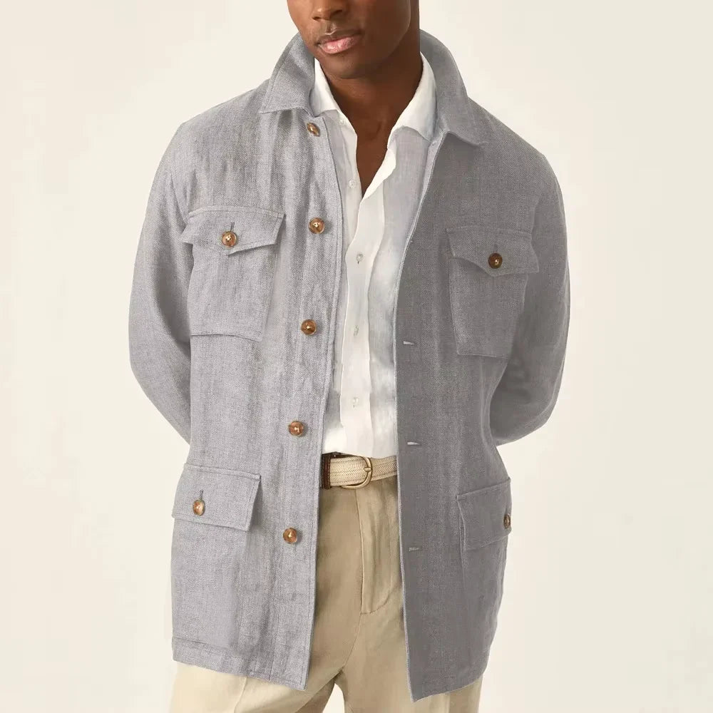 Veste safari homme en lin décontractée – CLEVI Paris