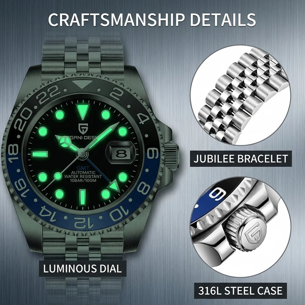 Montre Homme Pagani Design PD-1662 Automatique GMT Verre Saphir Étanche 10 Bars Acier Inoxydable – CLEVI Paris