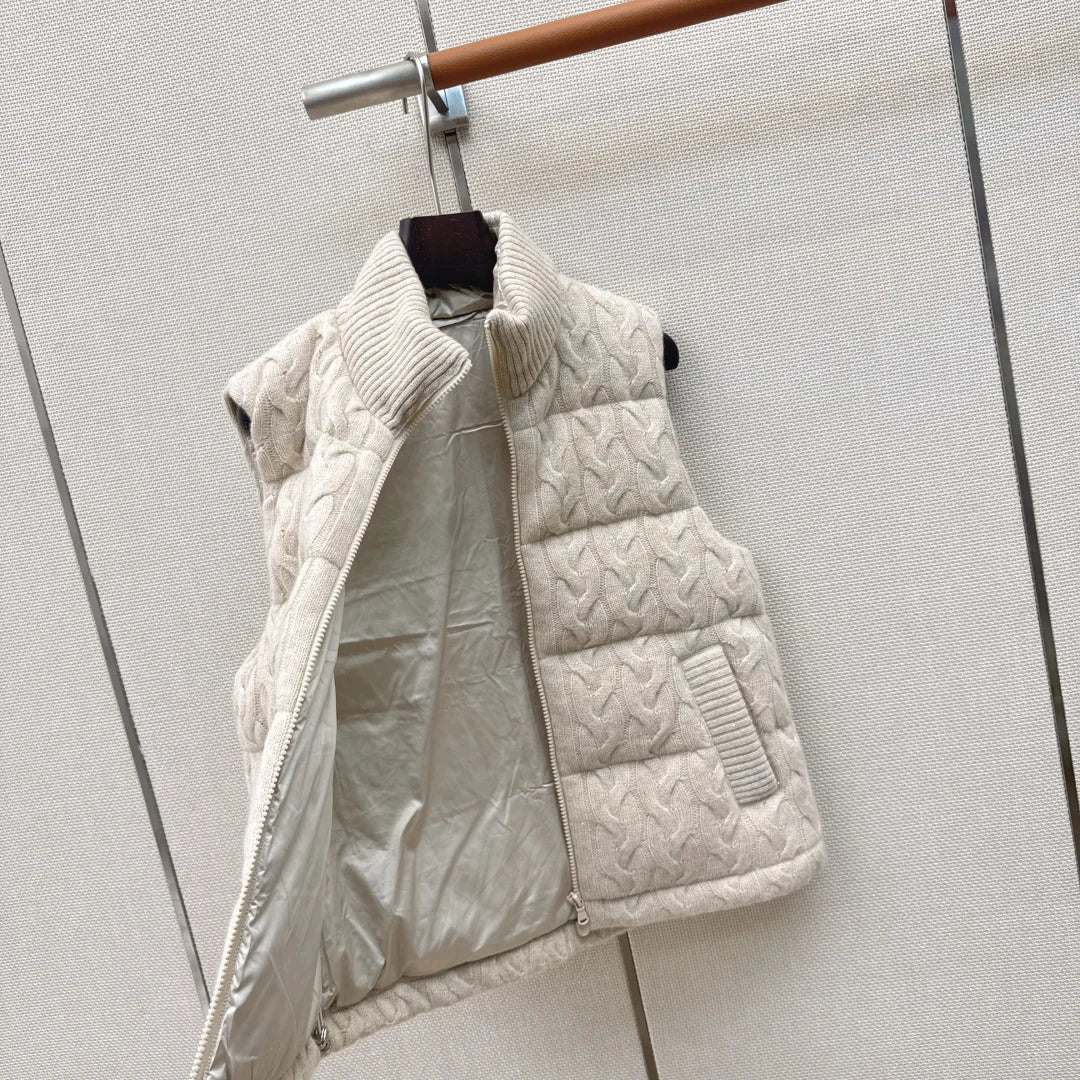 Gilet matelassé femme à maille torsadée – CLEVI Paris