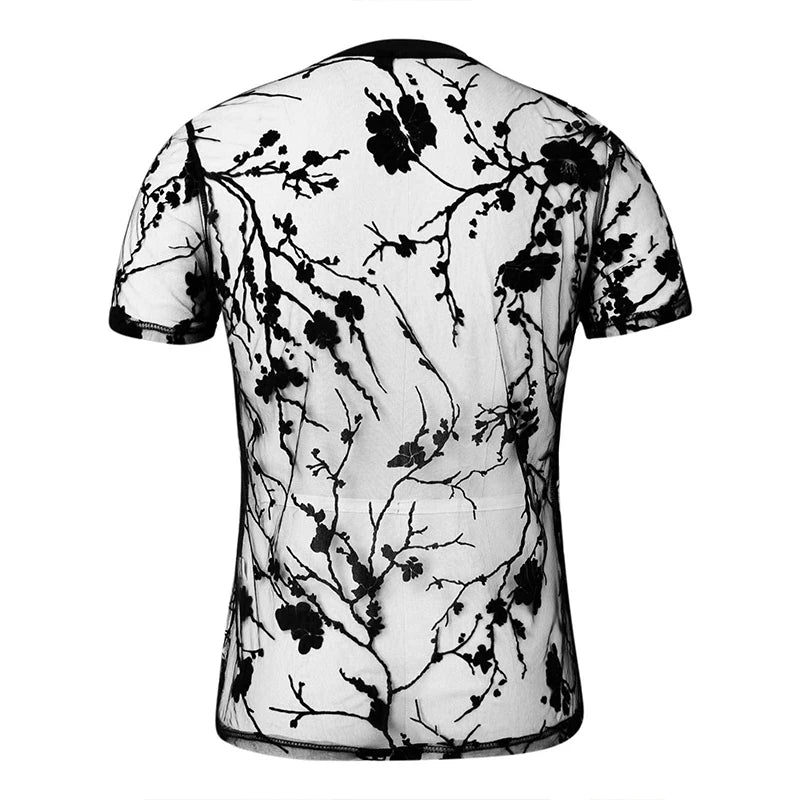 T-Shirt Homme Maille Tricotée Motif Floral Col Rond Manches Courtes – CLEVI Paris