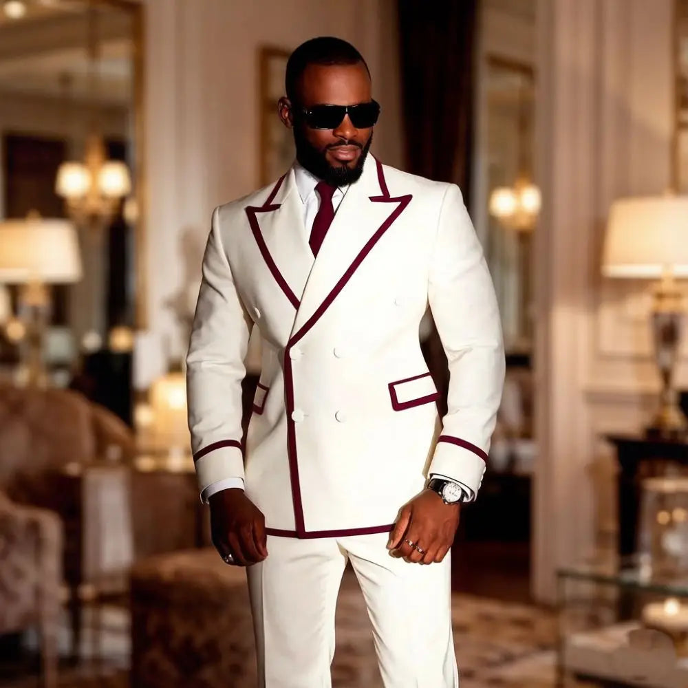 Costume Homme 2 Pièces Smoking Luxe Blanc Revers Pointu Slim Fit Mariage Cérémonie XS-5XL – CLEVI Paris