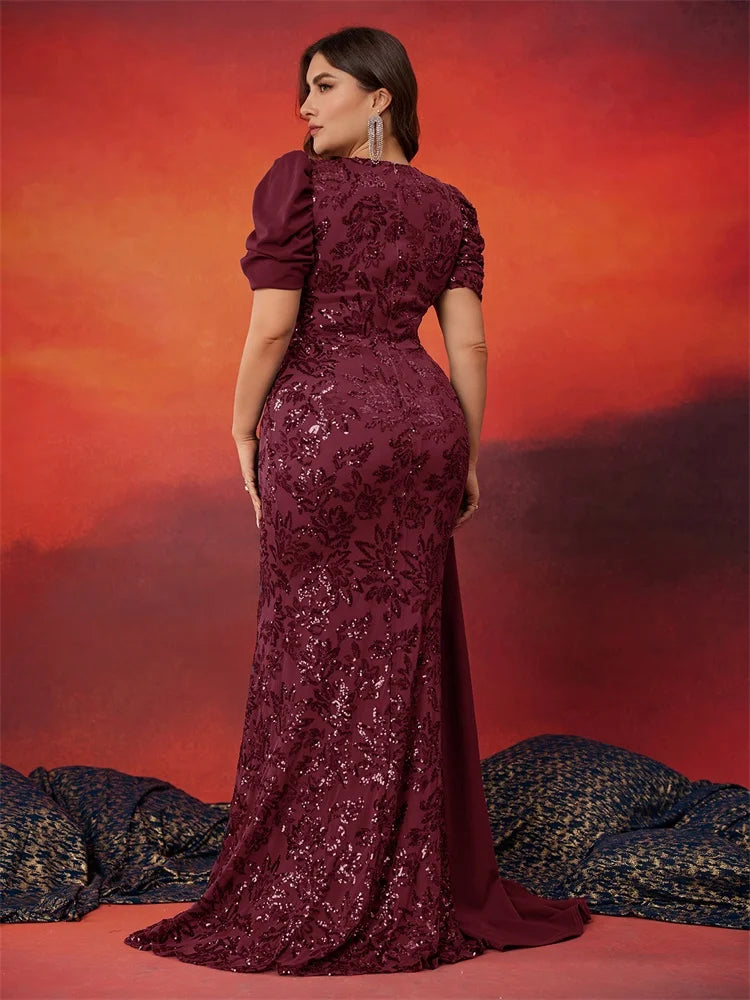 Robe de soirée sirène paillettes manches courtes – CLEVI Paris