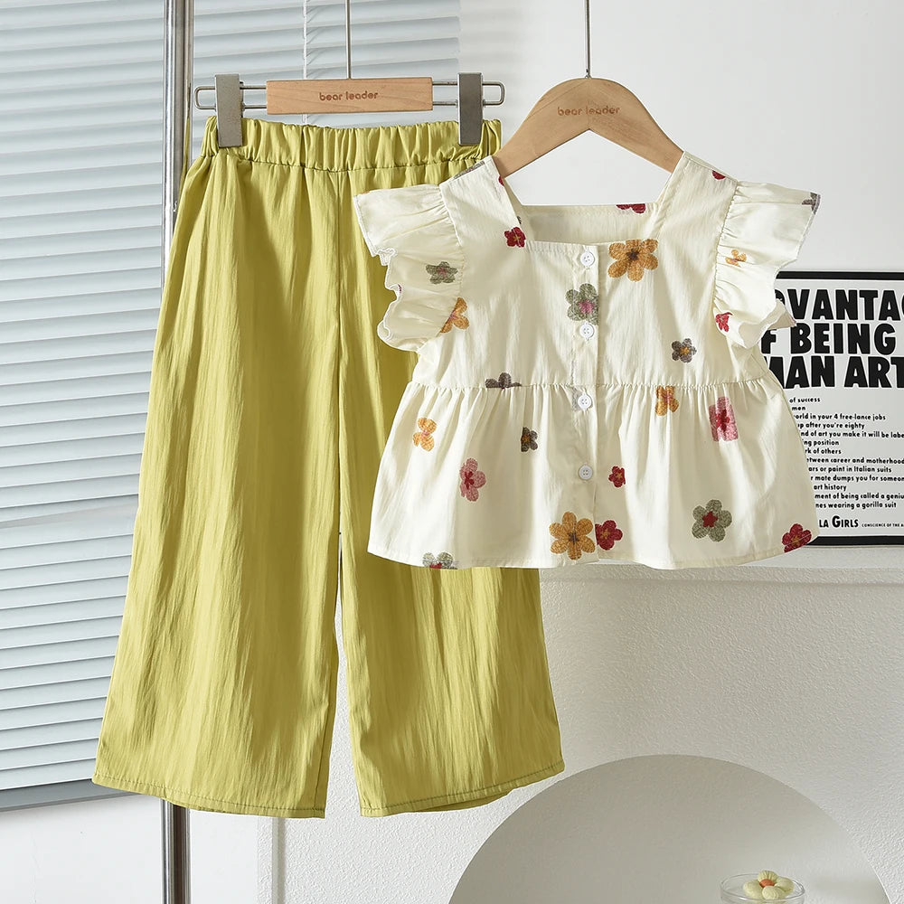 Ensemble fille haut fleuri et pantalon large – CLEVI Paris