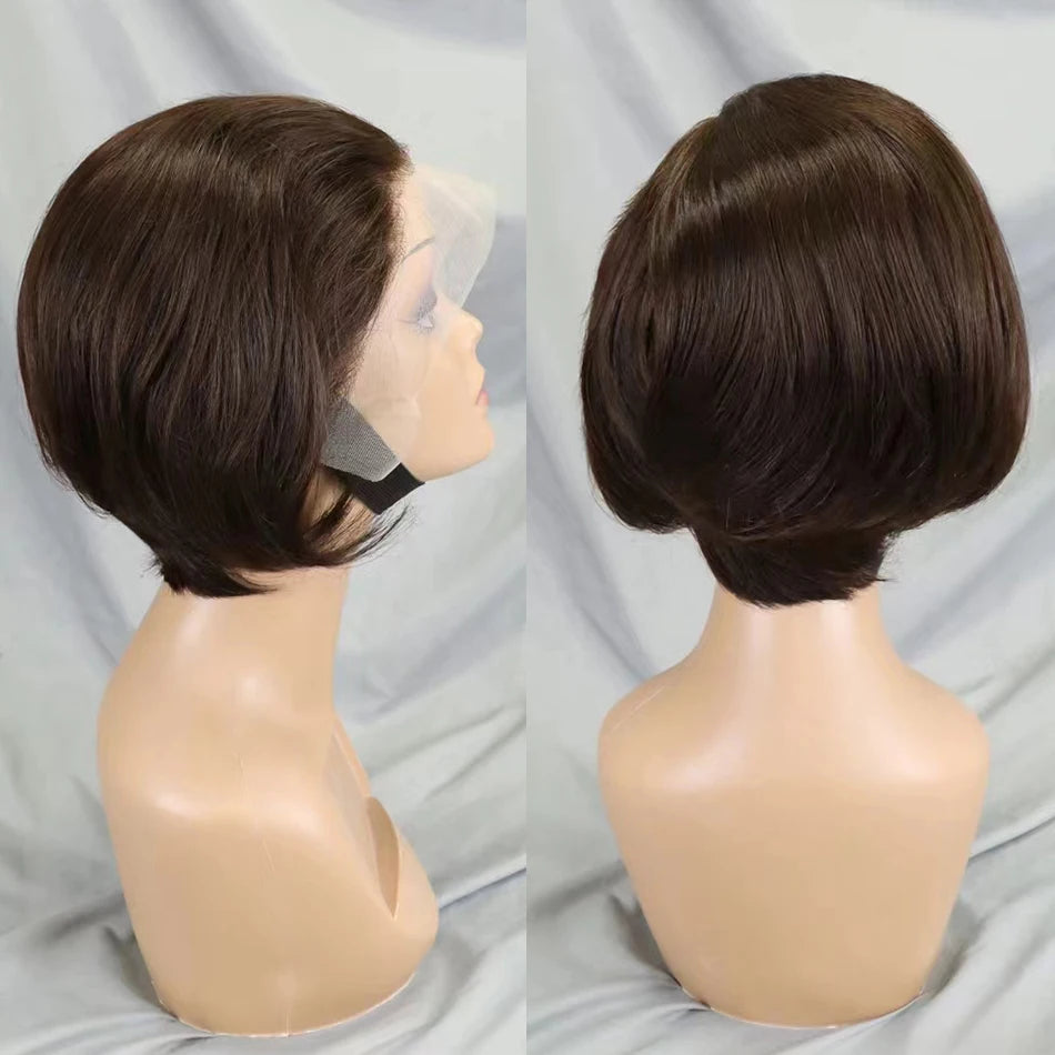 Perruque Pixie Cut Bob Courte 6 Pouces Cheveux Humains Brésiliens Lace 13x4 180% – CLEVI Paris