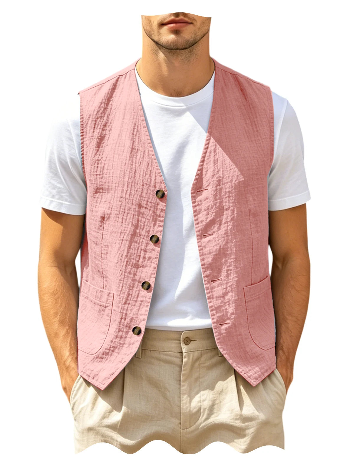 Gilet homme en lin col V – CLEVI Paris