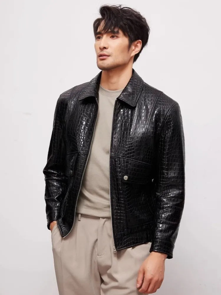 Veste homme en cuir de mouton à col rabattu – CLEVI Paris