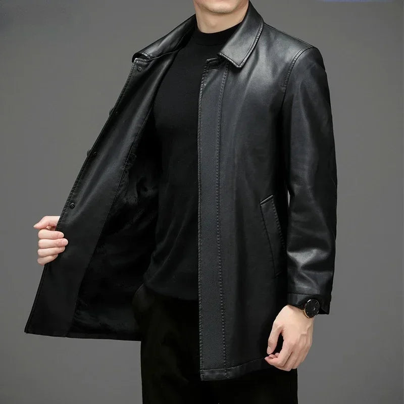 Veste mi-longue homme en croûte de cuir – CLEVI Paris