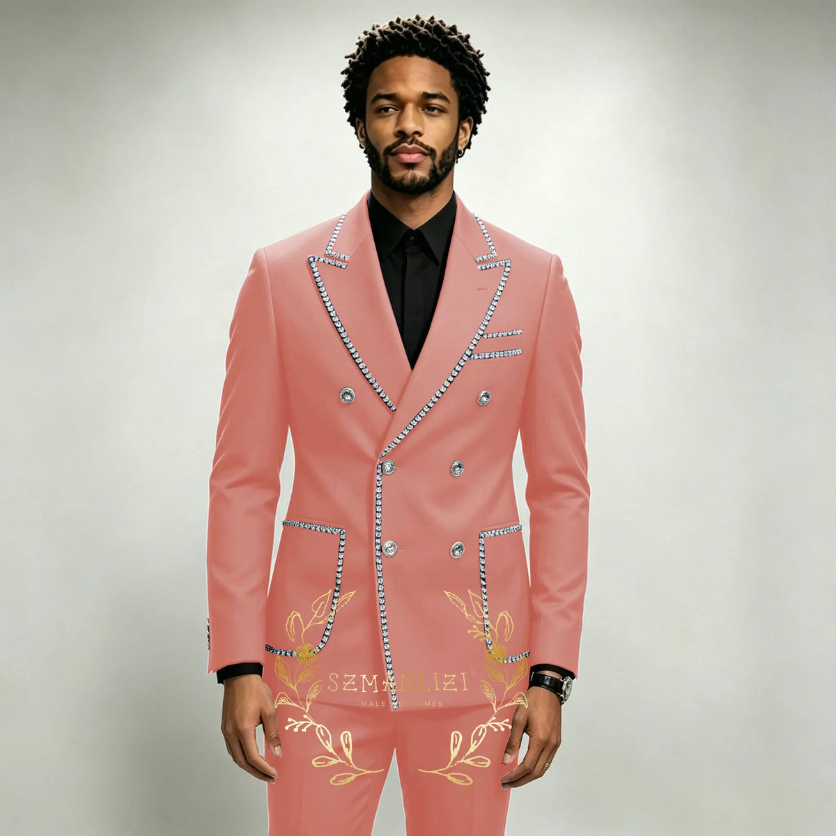 Costume Homme 2 Pièces Smoking Luxe Bleu Royal Cristaux Revers Pointu Double Boutonnage Mariage XS-6XL – CLEVI Paris