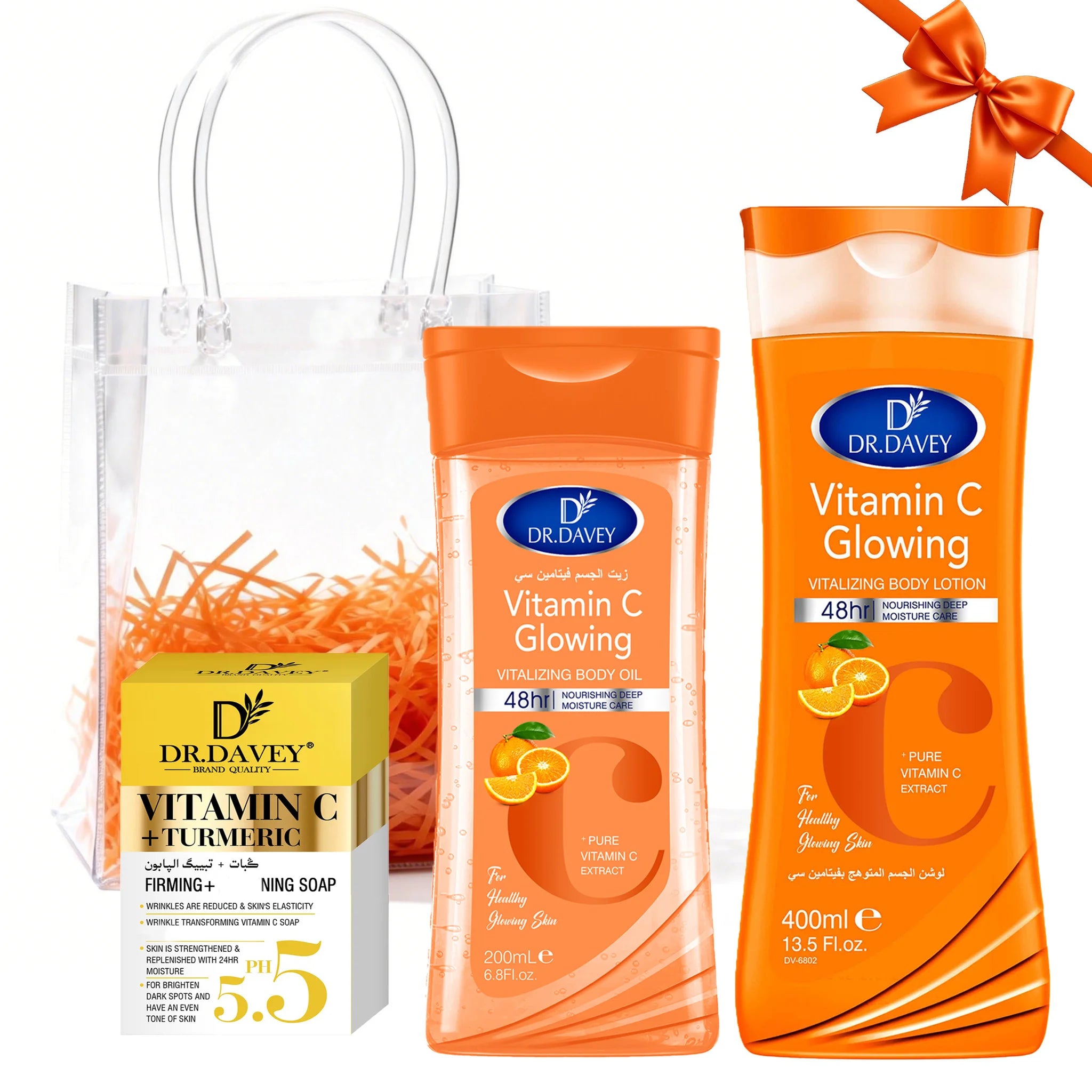 Coffret Soin Vitamine C DR.DAVEY – Lotion Corps, Savon & Huile Corps 735ml – CLEVI Paris