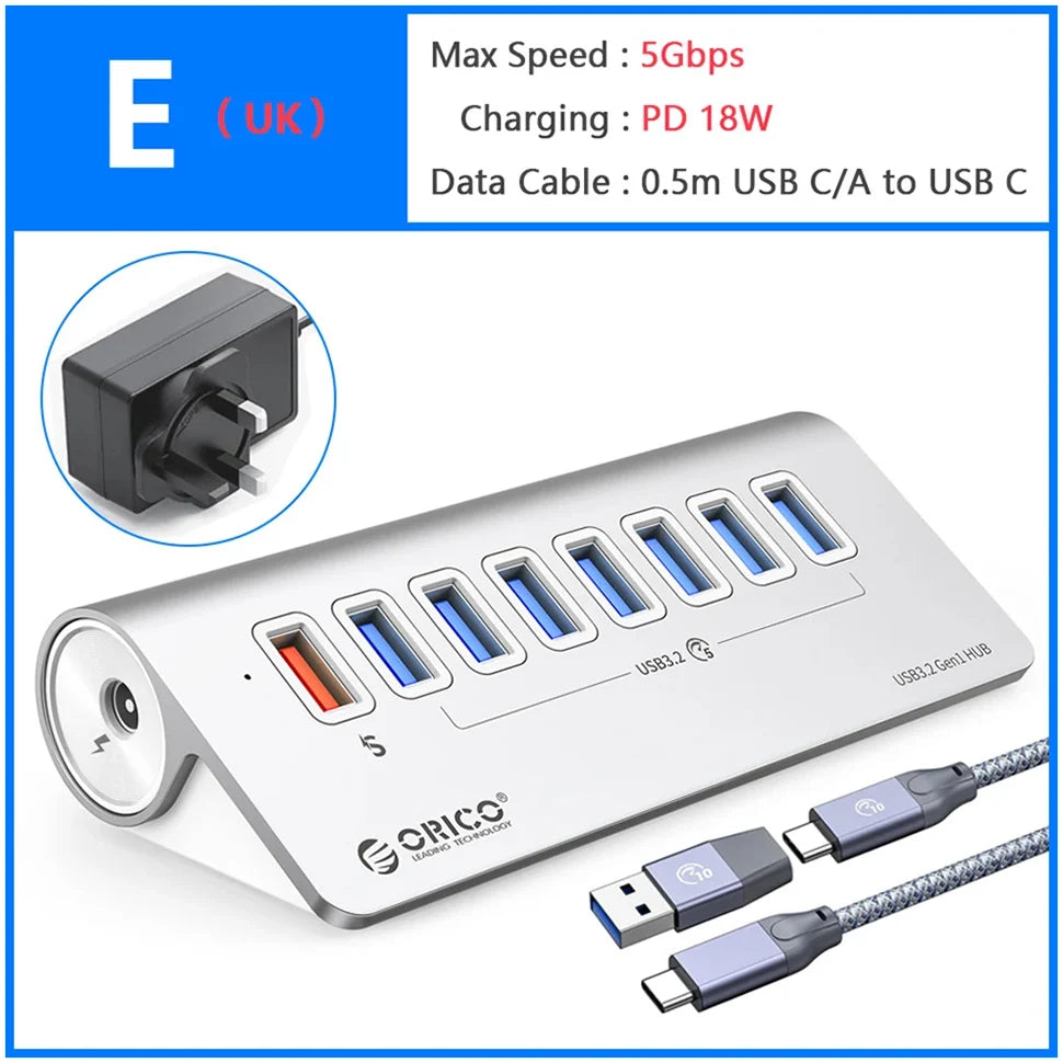 Docking Station ORICO USB-C 10Gbps 4 7 Ports PD60W Aluminium PC Mac – CLEVI Paris