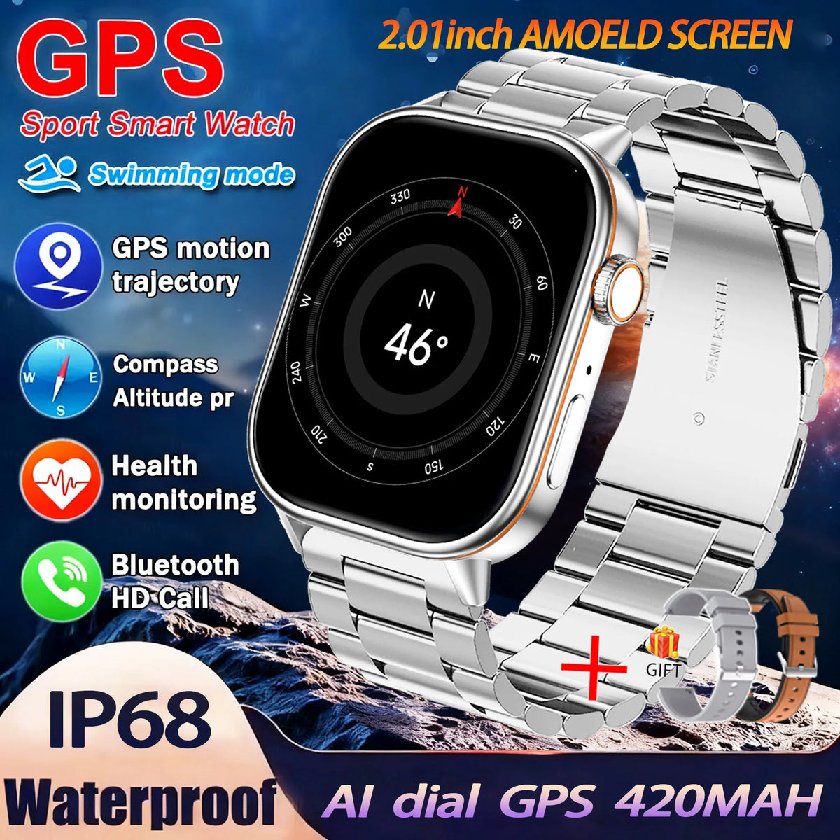 Montre GPS QX17 AMOLED 2,01″ sport – CLEVI Paris