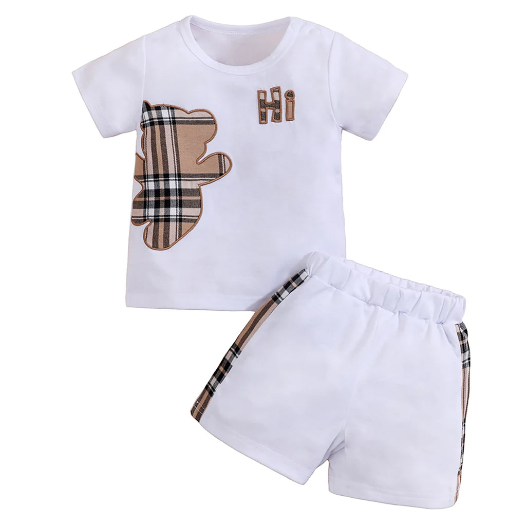 Ensemble bébé ours T-shirt et short à carreaux – CLEVI Paris