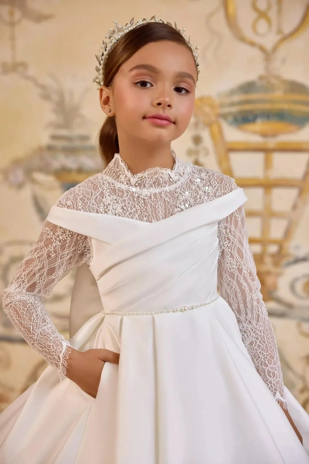 Robe longue de cérémonie fille drapée – CLEVI Paris