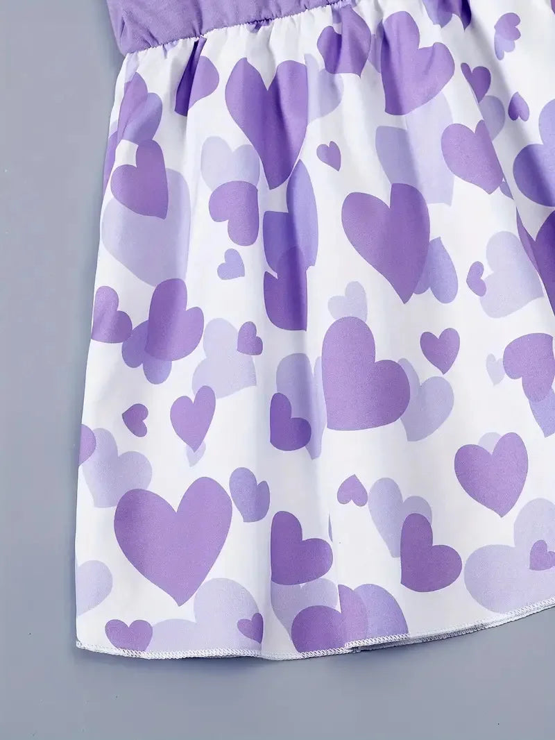 Robe fille imprimé cœur à manches volantées – CLEVI Paris
