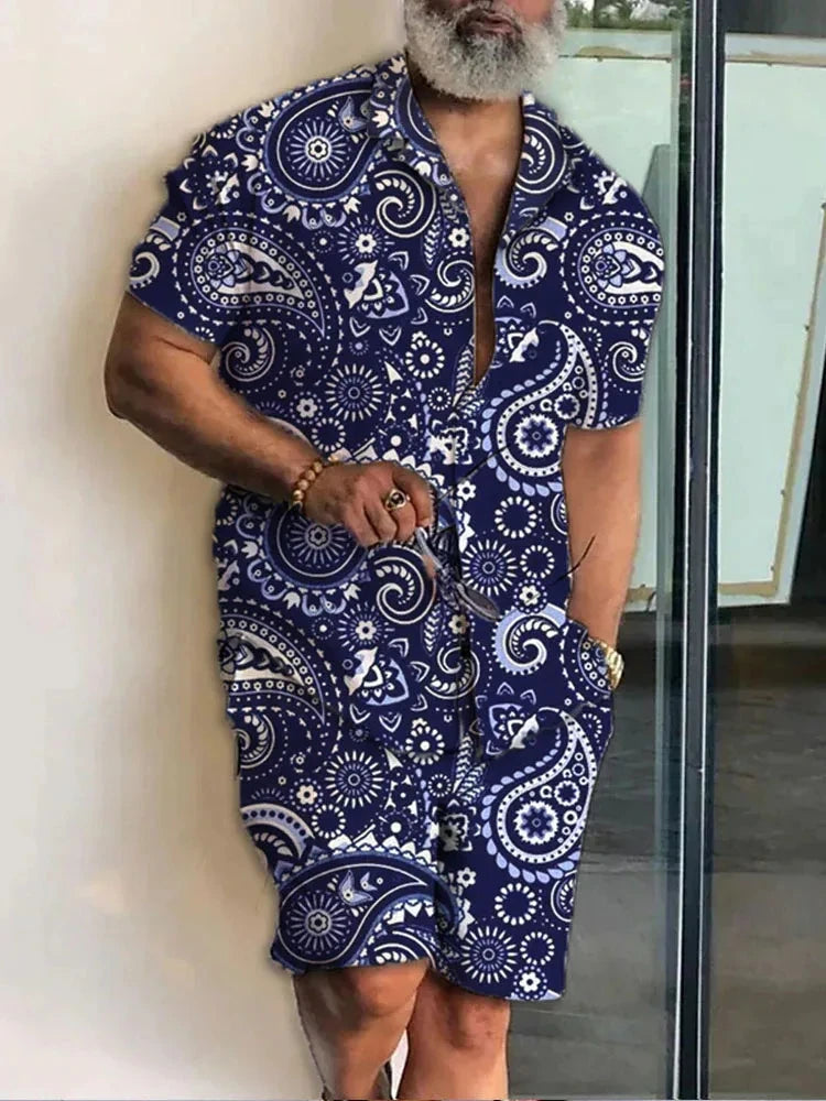 Ensemble 2 Pièces Homme Chemise Hawaïenne Imprimée Manches Courtes + Short Cordon Plage Voyage Été – CLEVI Paris