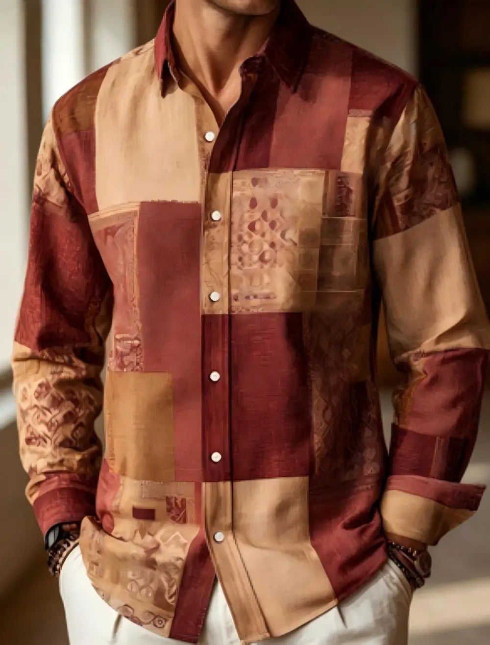 Chemise homme en lin à motif géométrique – CLEVI Paris