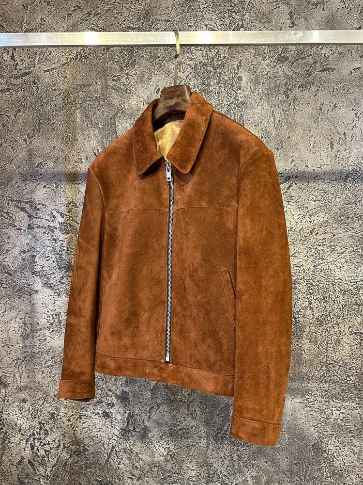 Blouson homme en cuir suédé marron – CLEVI Paris
