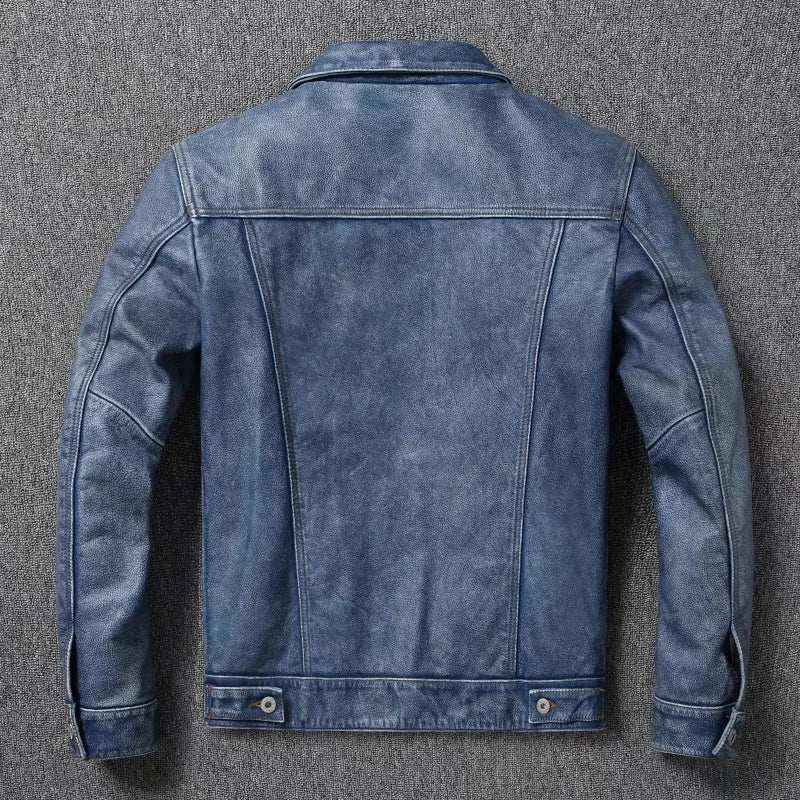 Veste homme en cuir d’agneau, col à revers – CLEVI Paris