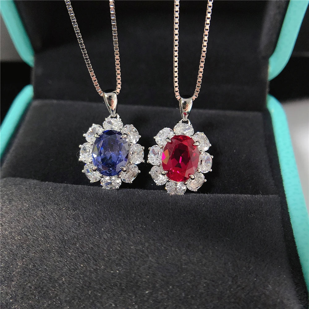 Collier Pendentif Or Blanc 18K, Rubis ou Saphir – CLEVI Paris
