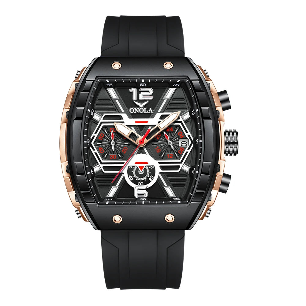 Montre Quartz Tonneau ONOLA Homme Silicone Lumineuse Date – CLEVI Paris