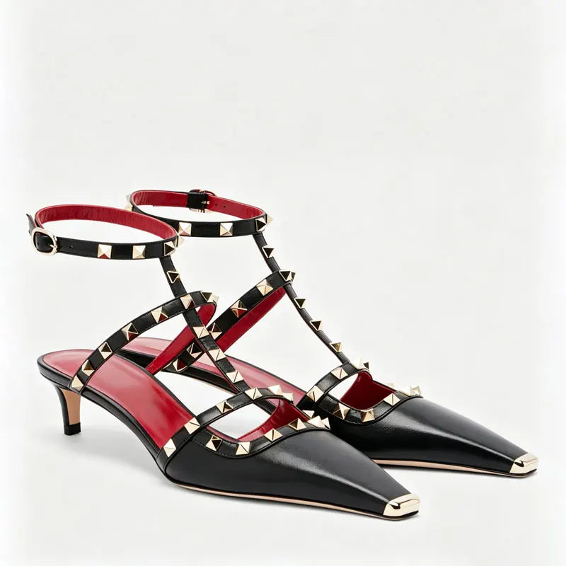 Sandales femme à talon fin et rivets – CLEVI Paris